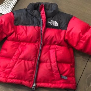 The north face toddlers puffer jacket red gray